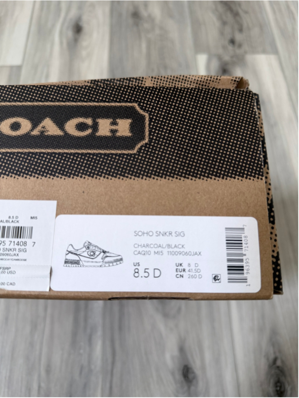 Coach Soho Signature Sneakers Men’s 8.5 Charcoal Black C Logo CAQ10 New in Box - Picture 12 of 12